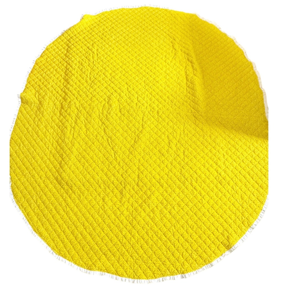 Vintage 70s Yellow Floral Oval Quilted Bedspread Ruffle Trim Cottagecore 67x81